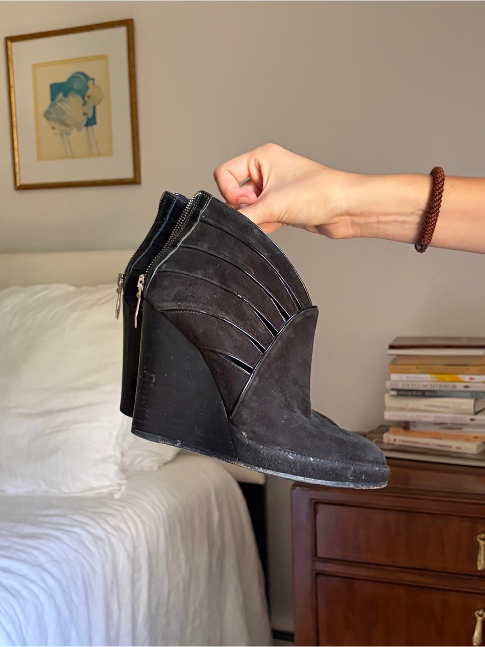 Donald J. Pliner Black Suede Wedge Ankle Booties with Back Zippers